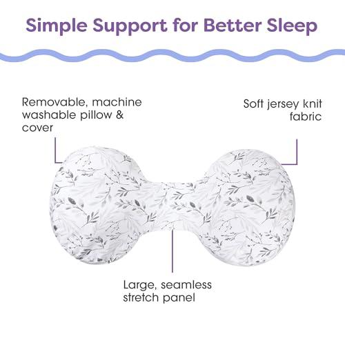 Boppy Side Sleeper Pregnancy Pillow, Gray Falling Leaves, Portable, Supportive Pregnancy Pillows for Sleeping on Your Side, Stay-Put Design with Stretchy Center Panel That Grows with Your Bump