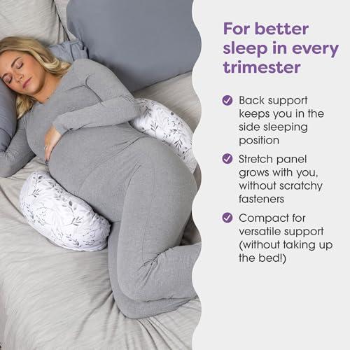 Boppy Side Sleeper Pregnancy Pillow, Gray Falling Leaves, Portable, Supportive Pregnancy Pillows for Sleeping on Your Side, Stay-Put Design with Stretchy Center Panel That Grows with Your Bump