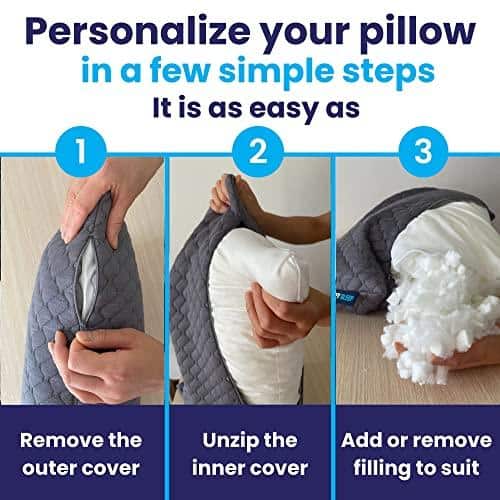 Sidney Sleep Pillow for Side and Back Sleepers - Comfort for Neck and Shoulder Pain - Adjustable and Customizable Shredded Memory Foam Filling - King Size - Additional Foam Fill Included (Grey)