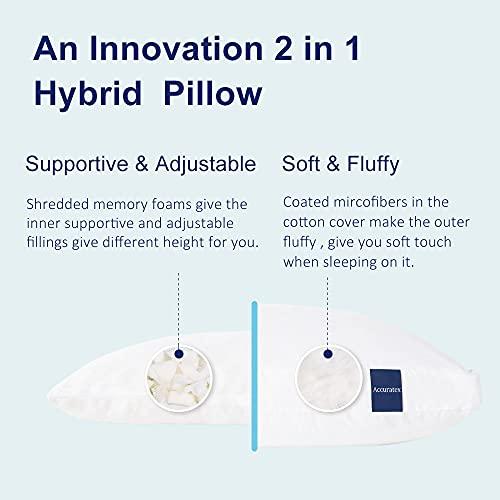 ACCURATEX Pillows King Size Set of 2, Hybrid Shredded Memory Foam Pillow[Adjustable Loft], Fluffy Down Alternative Fill Removable Cotton Cover, Firm Supportive Pillow for Side Back Sleepers